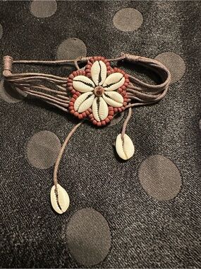 Boho Cowrie Shell Flower Adjustable Cord Bracelet | Handmade Beaded Beach Jewel